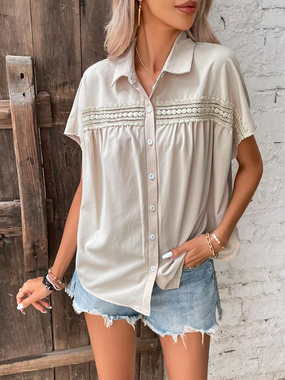 Lace Trim Button-Up Shirt