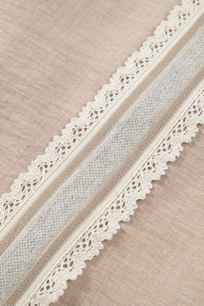 Crochet Lace Accent Pullover Rolled Short Sleeve Blouse