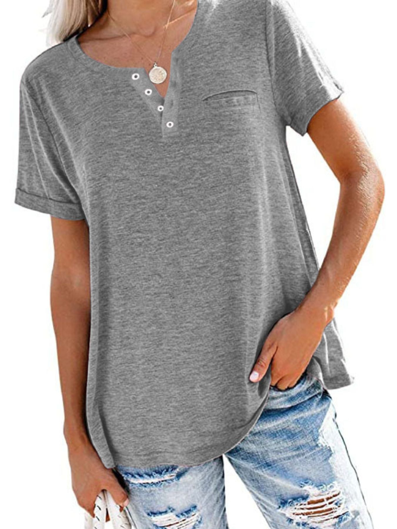 Full Size Casual Button-Front Pocket T-Shirt Plus Size