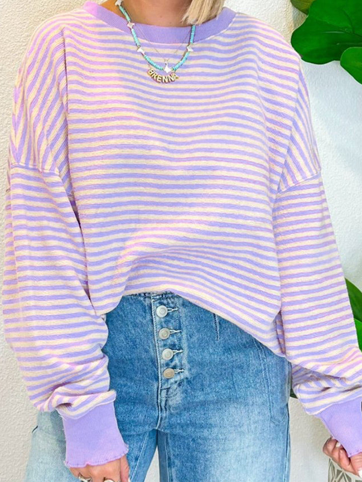 Striped Round Neck Long Sleeve Sweatshirt