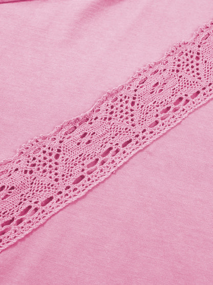Raw Cut Notched Neck Lace Patchwork Detail Mineral Wash Tee