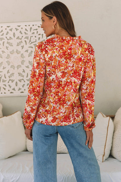 Floral Notched Balloon Sleeve Blouse