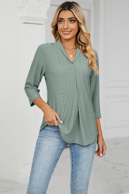 Eyelet Three-Quarter Sleeve Blouse