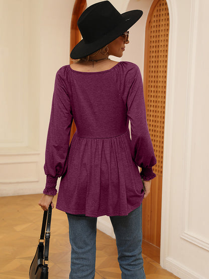 V-Neck Lantern Sleeve Blouse