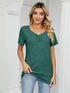 Green ruched V-neck short sleeve T-shirt front view