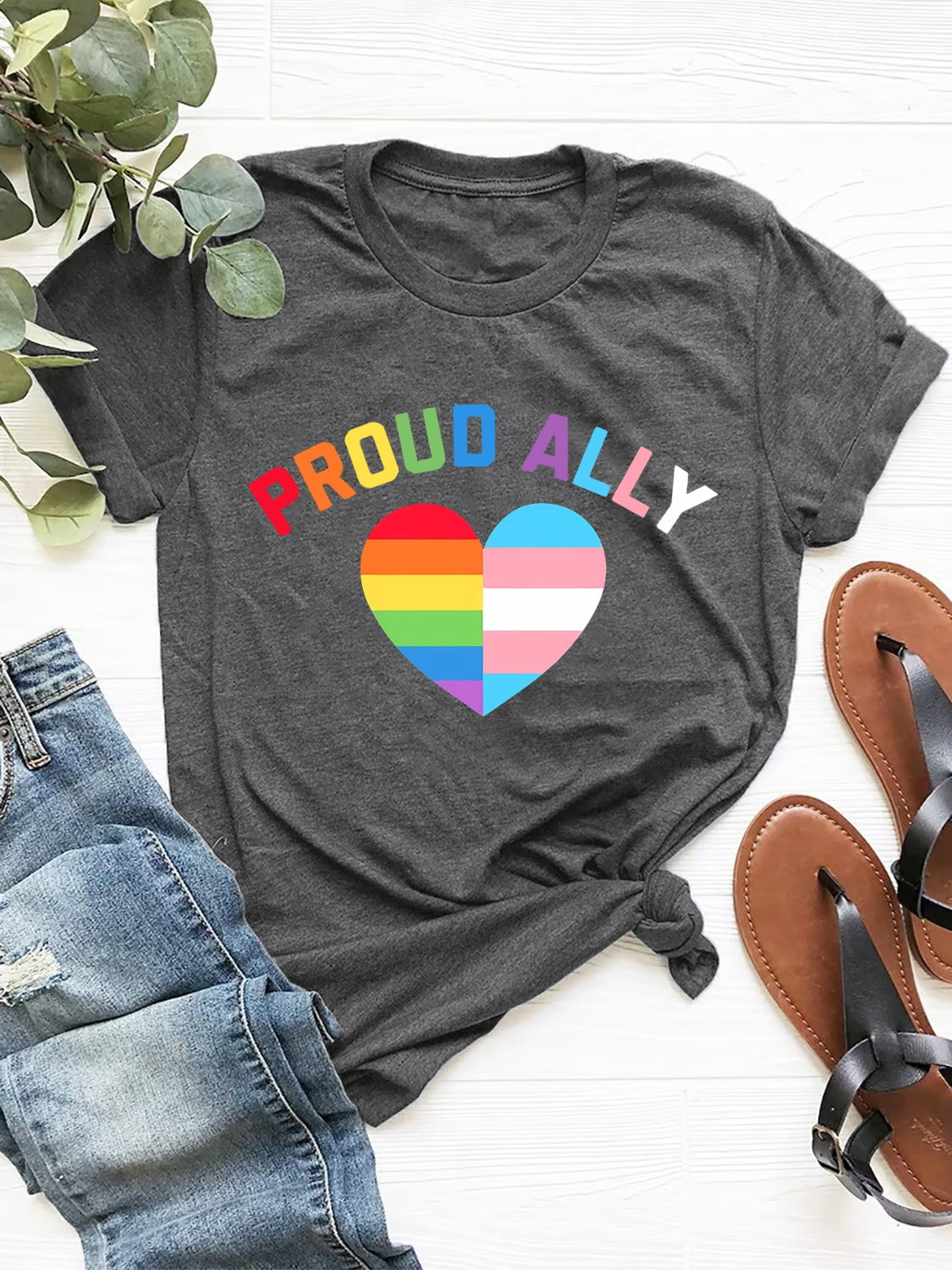 PROUD ALLY Round Neck Short Sleeve T-Shirt