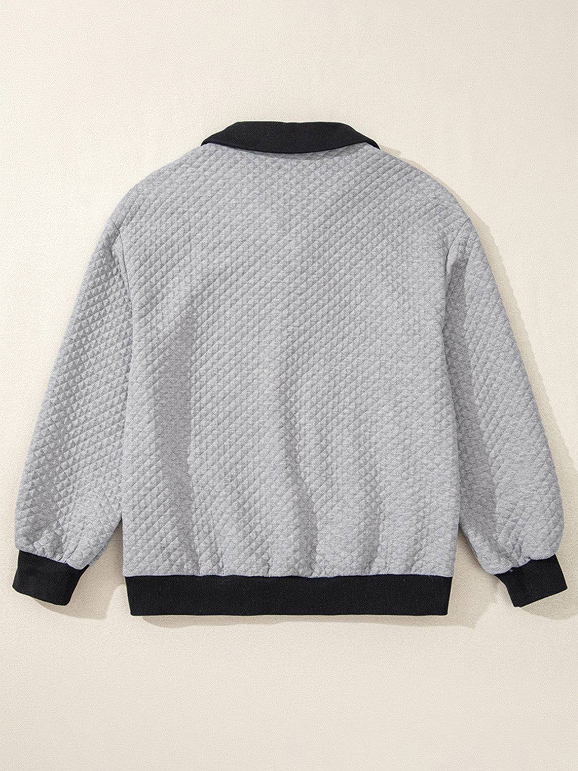 Texture Quarter Button Long Sleeve Sweatshirt