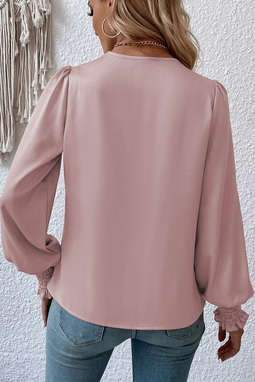 Surplice Neck Lantern Sleeve Blouse