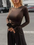 Ruched Long Sleeve T-Shirt with Floral Cuff Detail