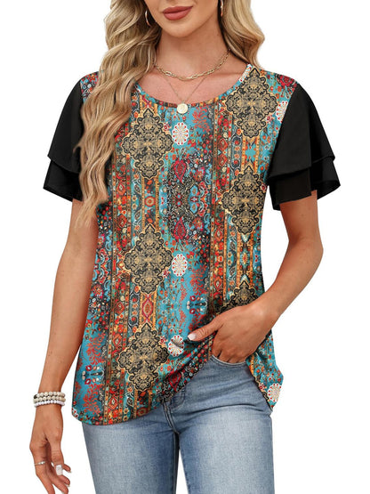 Layered Short Sleeve Round Neck T-Shirt