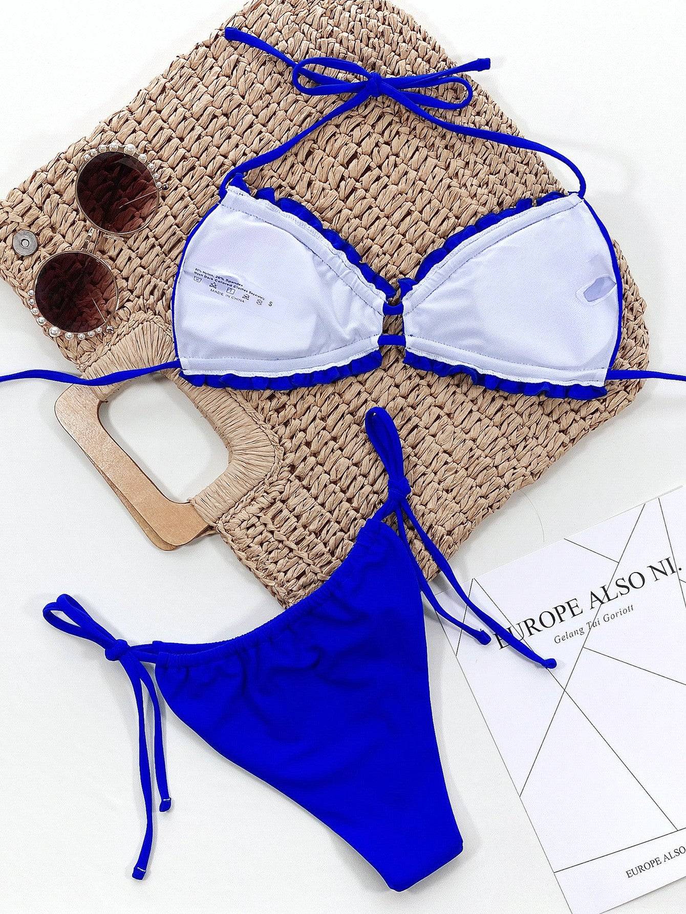 Inside view of blue bikini set