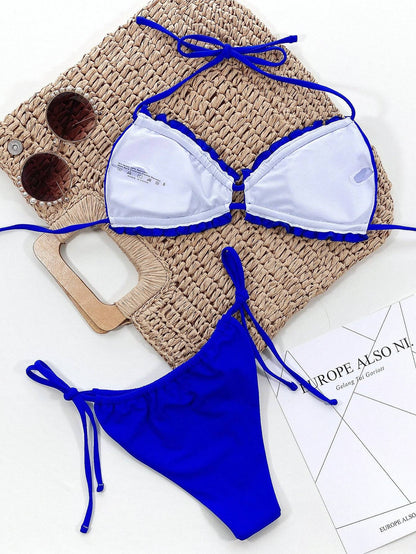 Inside view of blue bikini set