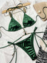 Green rhinestone halter neck bikini set on hanger