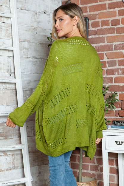 Openwork Open Front Long Sleeve Cardigan