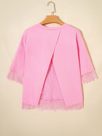 Floral Lace Patchwork Half Sleeve Oversize Tee