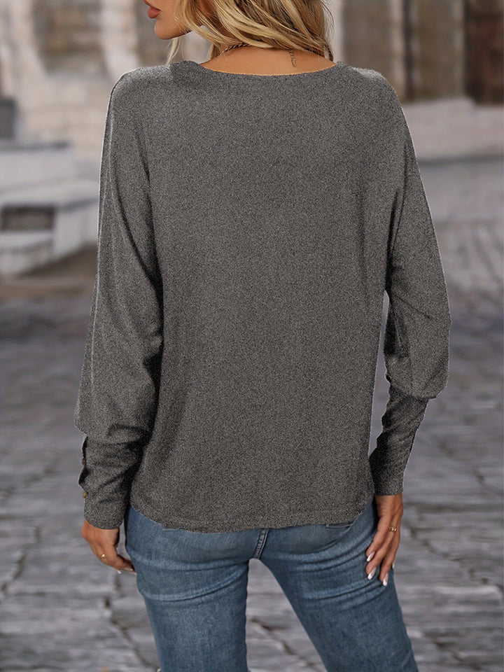 Contrast V-Neck Long Sleeve Top