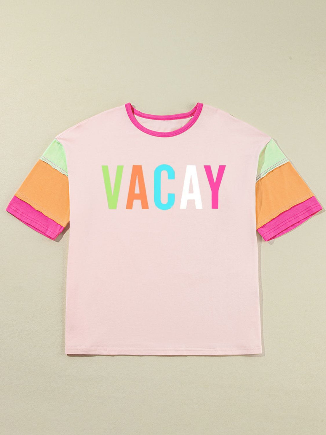 Front view of color block T-shirt with &