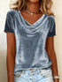 Velvet Cowl Neck Short Sleeve Top