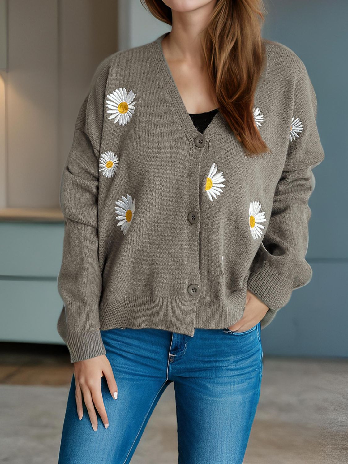 Daisy Button Up V-Neck Cardigan