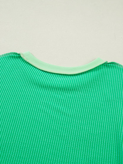 Loose Uneven Hem Twist Ribbed T Shirt