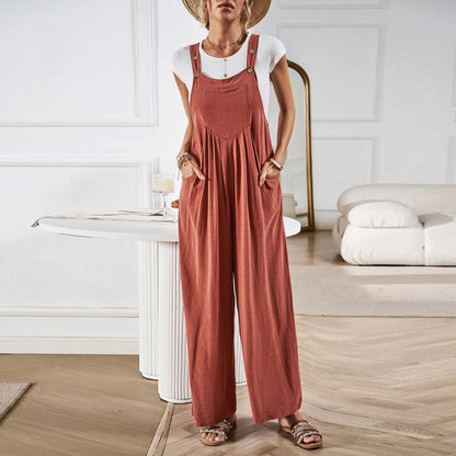 Rust-colored loose wide-leg jumpsuit