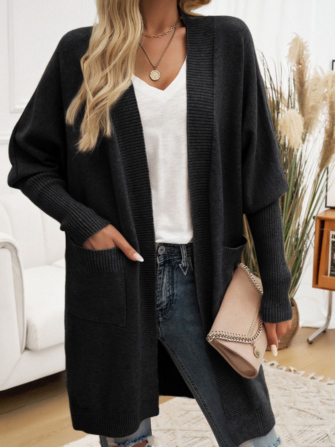 Devine Open Front Long Sleeve Cardigan