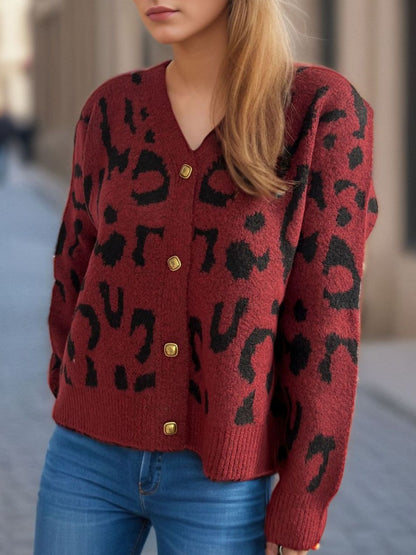 Leopard V-Neck Button Up Cardigan