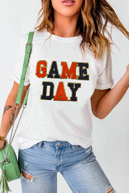 GAME DAY T-shirt paired with denim