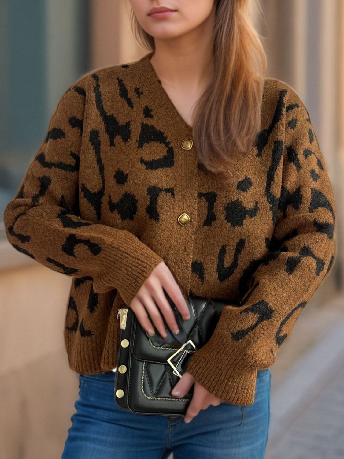 Leopard V-Neck Button Up Cardigan