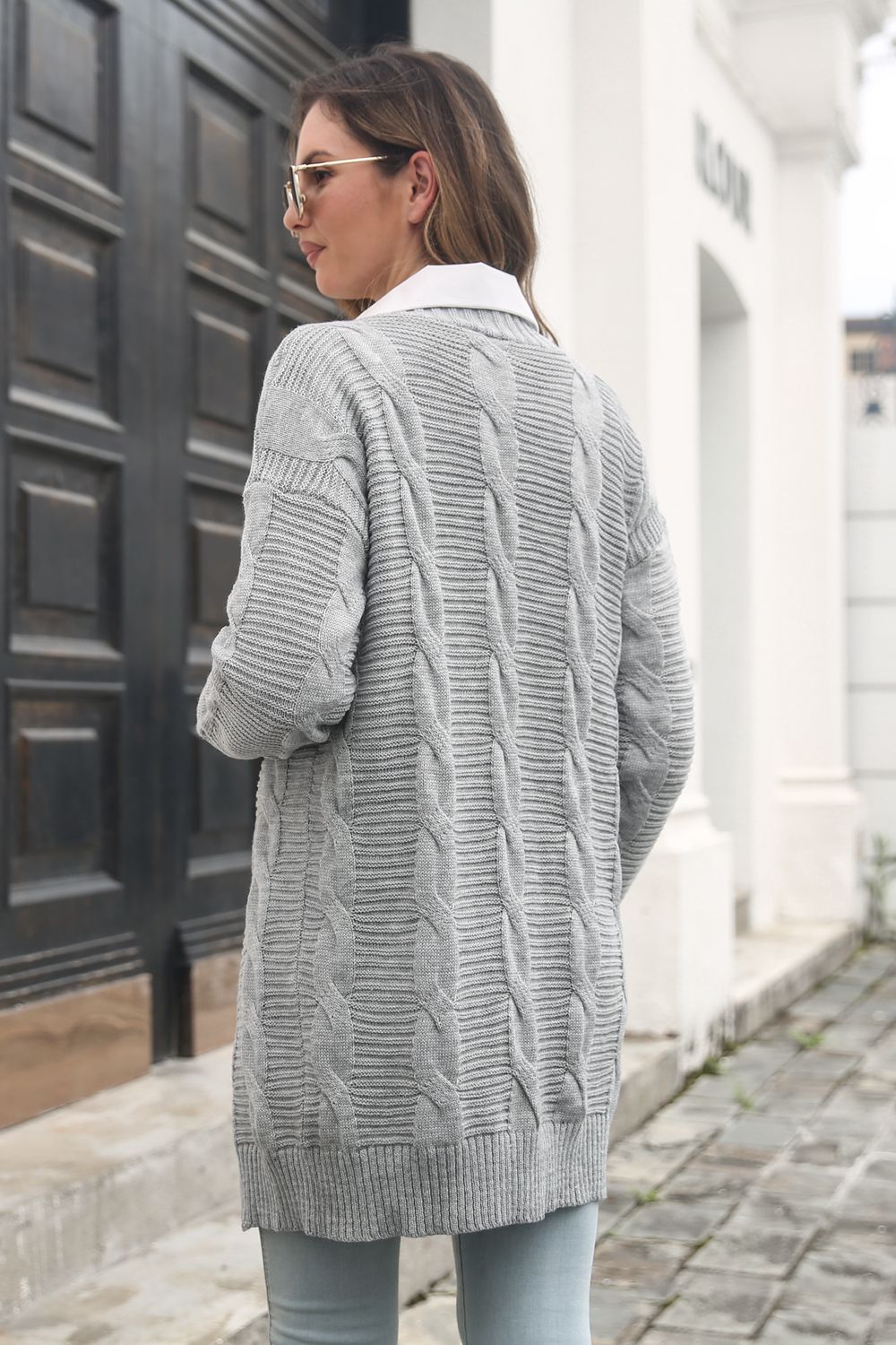 Open Front Cable-Knit Cardigan