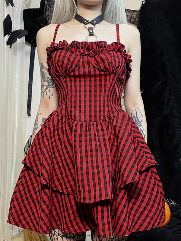 Fall New Corset A Swing Plaid Dress