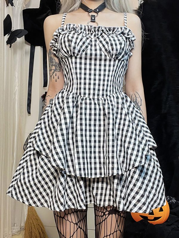 Fall New Corset A Swing Plaid Dress