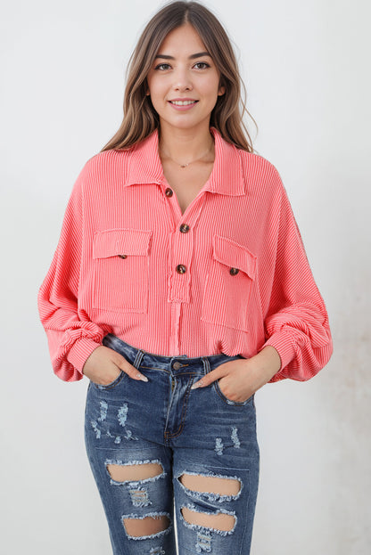 Buttoned Collared Neck Long Sleeve Top