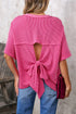 Spiral Ribbed Cutout Bow Knot Back Oversize Top