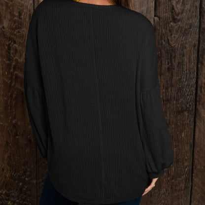 Round Neck Long Sleeve Ruched Blouse