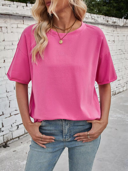 Casual Loose Fit Solid Color T-Shirt