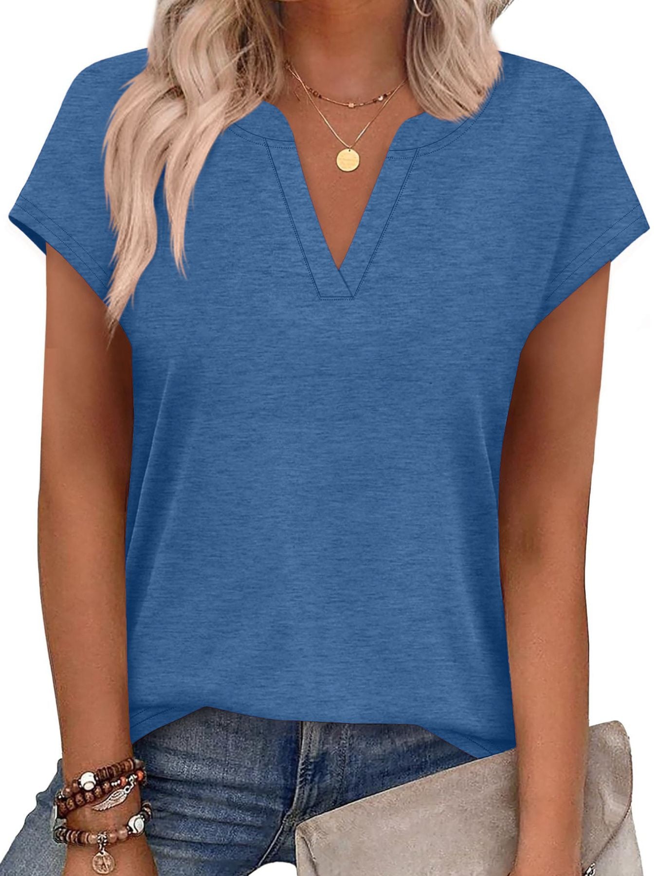 Notched Short Sleeve T-Shirt