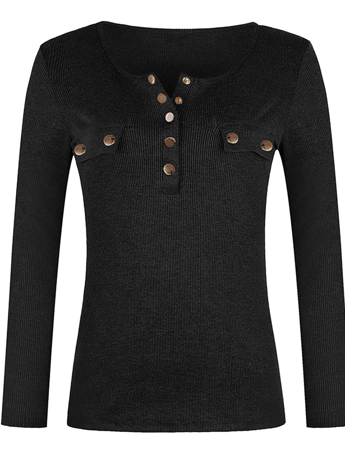 Front view of Full Size Half Snap Long Sleeve T-Shirt
