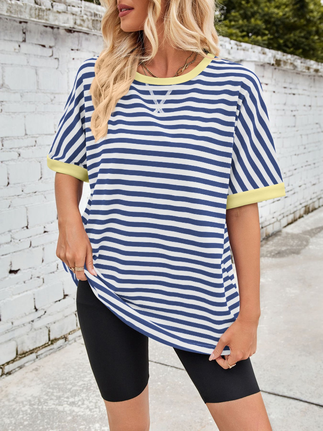 Lovelet Striped Round Neck Half Sleeve T-Shirt