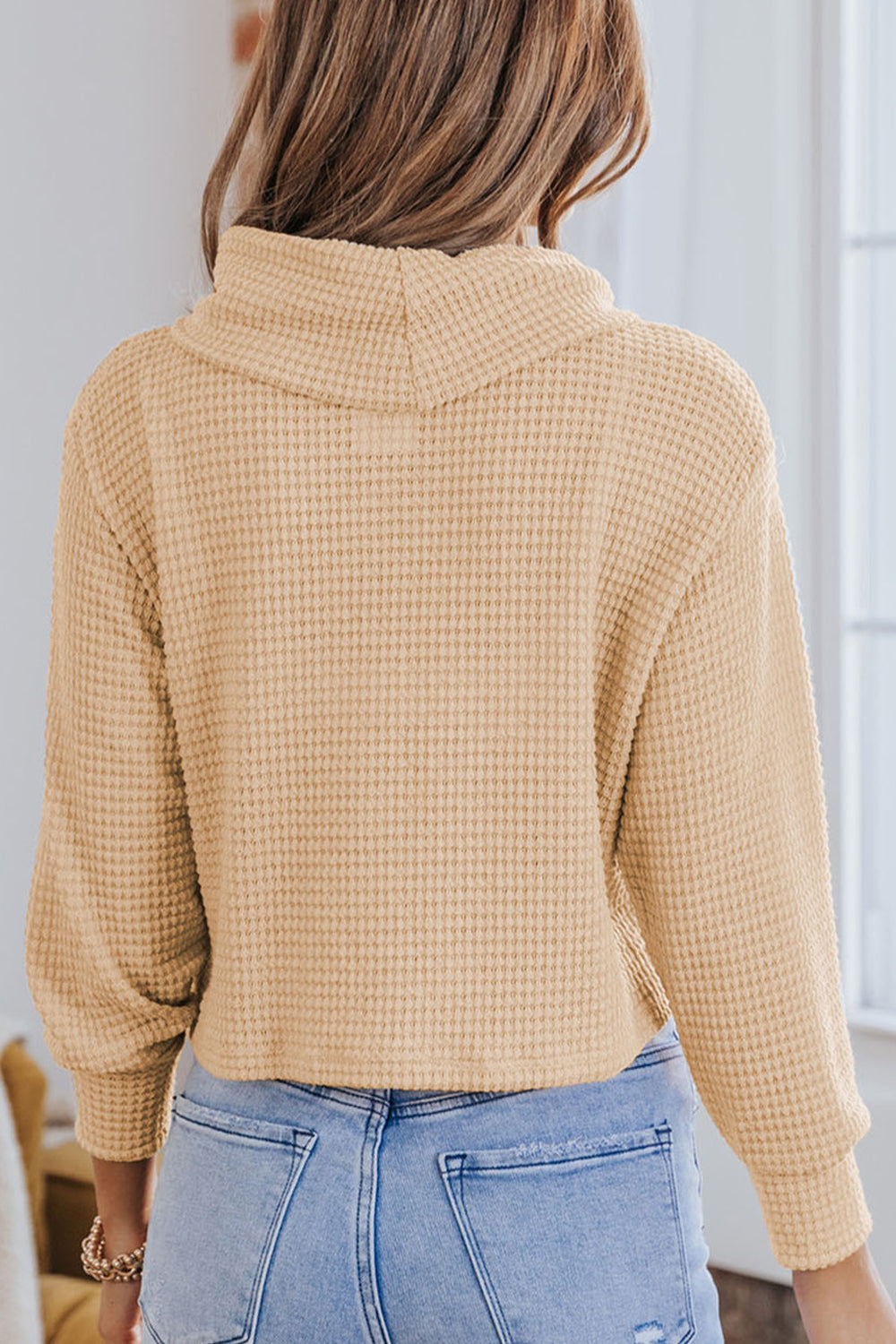 Waffle-Knit High Neck Top