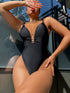 Black plunge one-piece swimwear with crisscross back