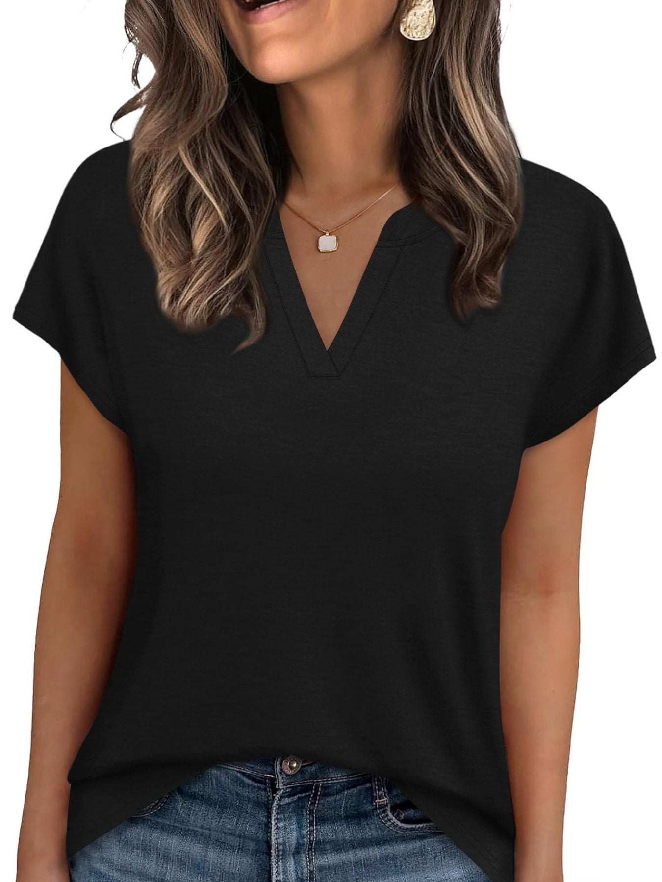Notched Short Sleeve T-Shirt