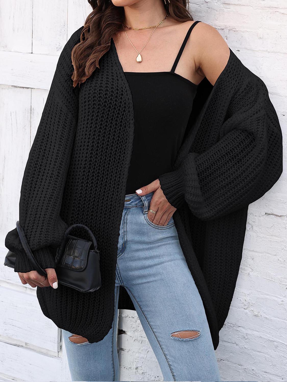 Open Front Dropped Shoulder Longline Cardigan