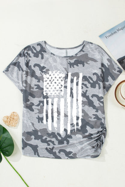 Camouflage Retro American Flag Printed Tee