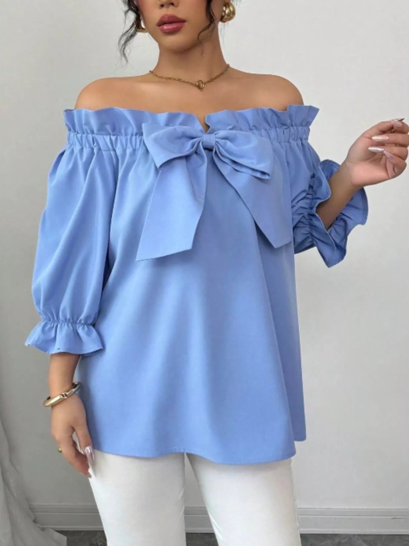 Bow Flounce Sleeve Blouse