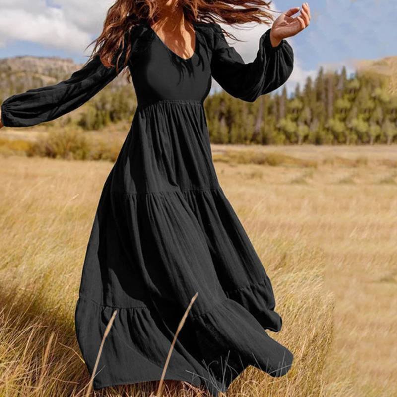 Robe élégante à manches longues de couleur unie pour femmes 