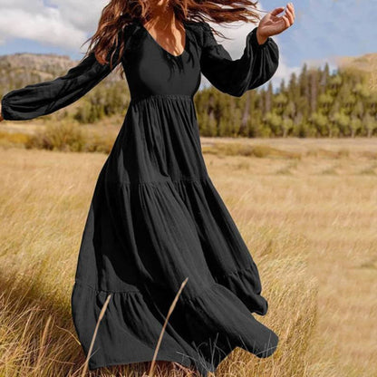 Robe élégante à manches longues de couleur unie pour femmes 