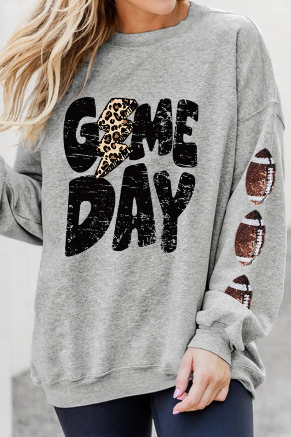 GAME DAY football long sleeve sweatshirt with leopard print