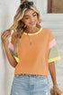 Orange color block round neck half sleeve t-shirt