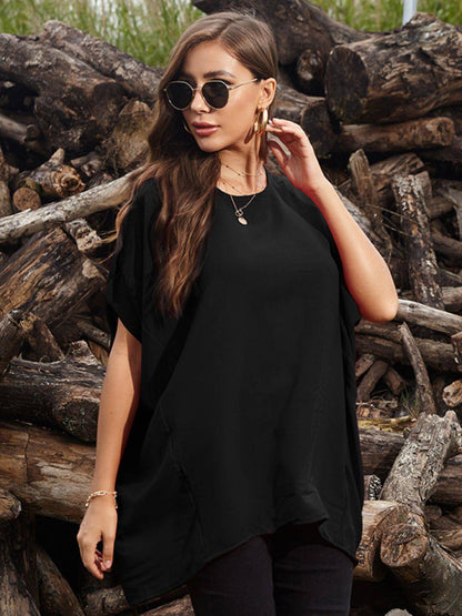 Black round neck short sleeve T-shirt, comfortable design